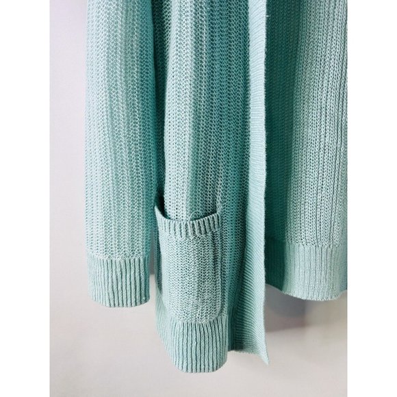 Talbots Linen Knit Cardigan Duster Sweater Blue Coastal - Picture 3 of 5